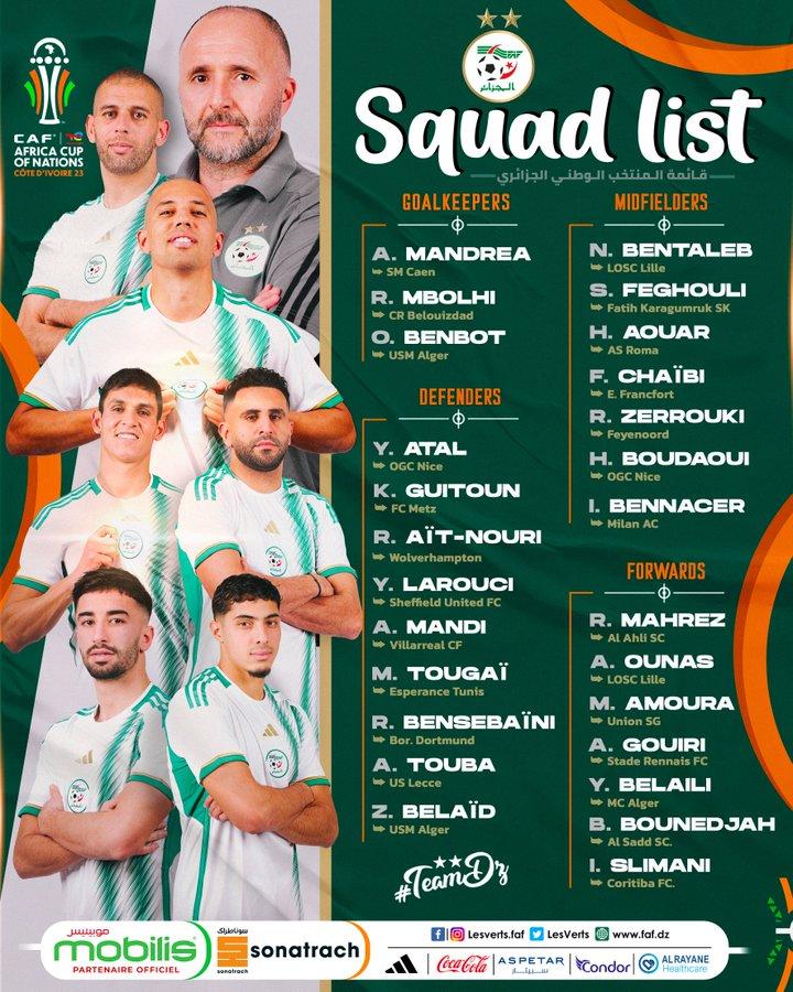 La liste des 27 joueurs de l'Algérie (c) Droits réservés 